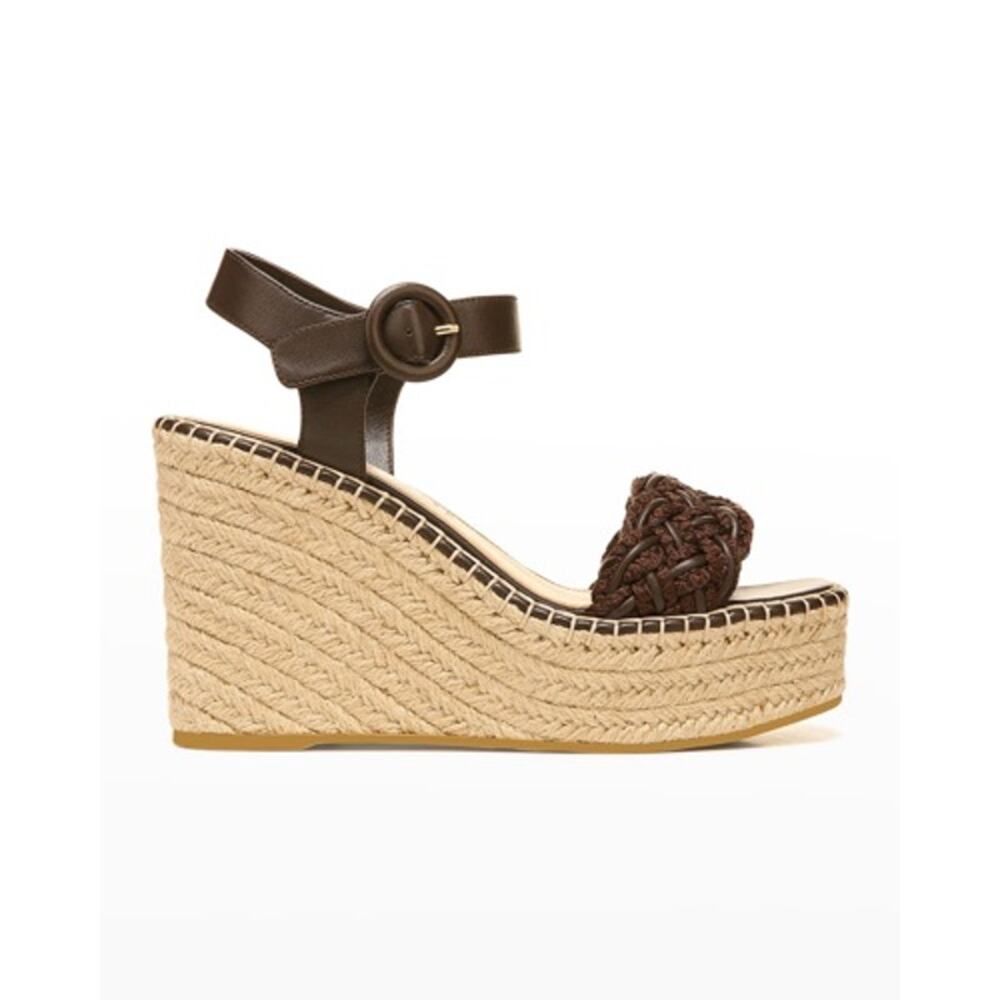 Veronica Beard Brown Braided Leather Espadrille Wedge Sandals
